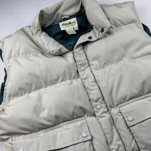 Vtg Eddie Bauer Goose Down Puffer Vest Jacket Men's XXL Beige Snap‎ Pocket 90s